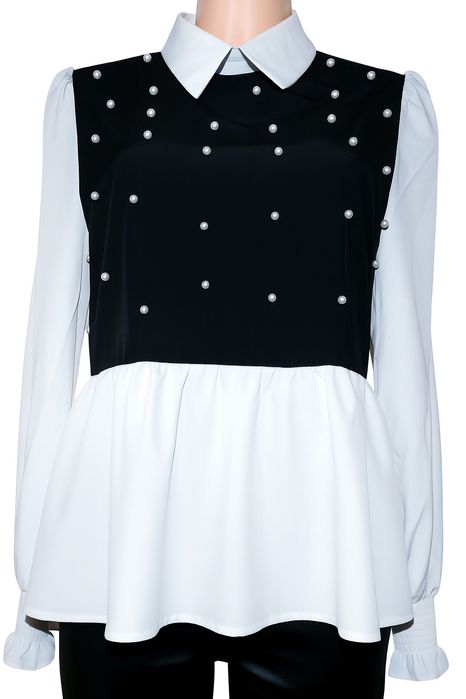 Koszula 2 w 1 z kołnierzykiem, falbaną i perełkami 40/42 (L/XL)