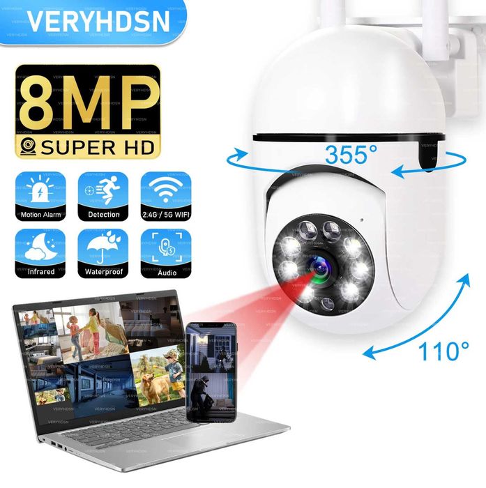 Câmara Vigilância IP WiFi 8MP 360° com Zoom 4X e Visão Noturna