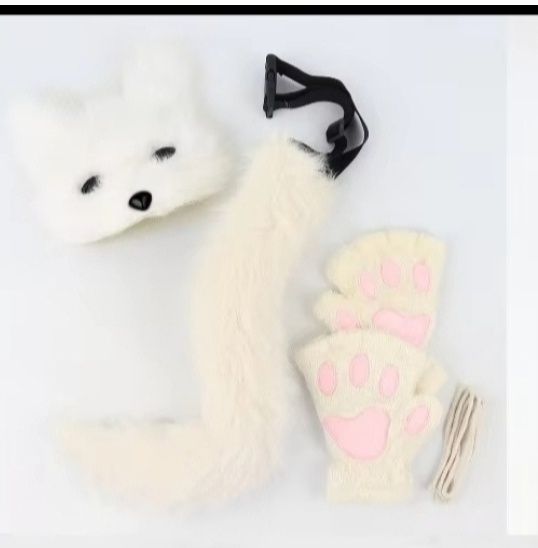 Білий костюм кота маска котика киці квадробер лапи хвіст гетри носки с