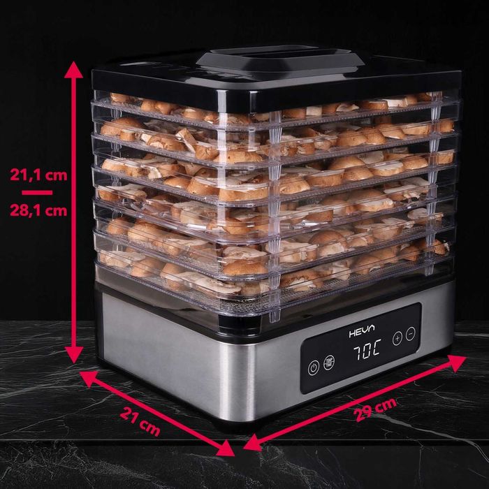 Suszarka do grzybów owoców HEVA +6 SIT 450W Inox duża aż 12L TIMER