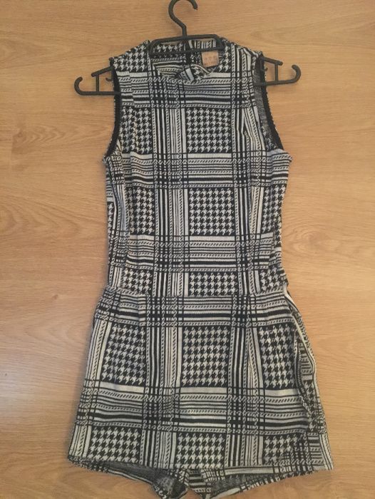 Okazja do 22.09! Zara Kombinezon Elegancki w Pepitke Biało-Czarny