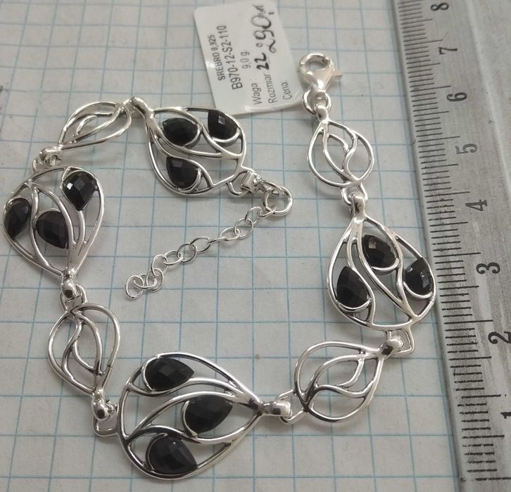 Bransoletka Paw onyksy Srebro 925 NOWE 22cm