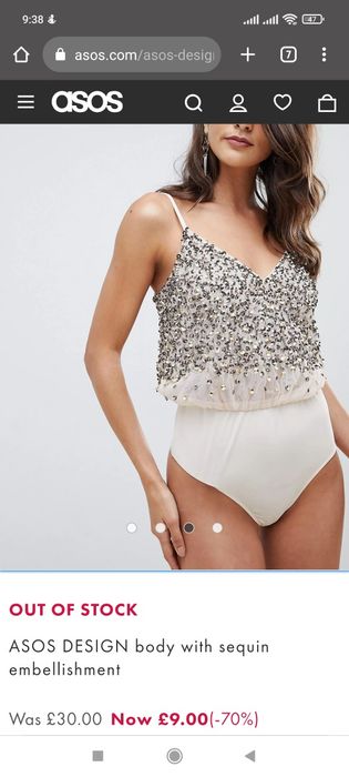 Asos design, вишукане боді з пайетками