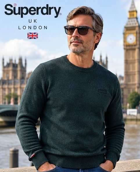Чоловічий джемпер Superdry Premium Knitwear Co. темно-зелений, стильний трикотажний светр M 48