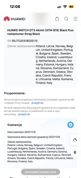 Huawei watch gt6  gw do 11.27r komplet