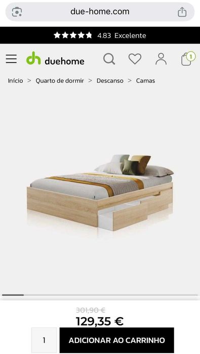 Cama com gavetas e estrado 150x190