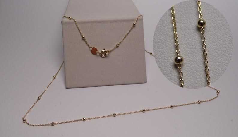 Złoty łańcuszek kulki 45 cm.