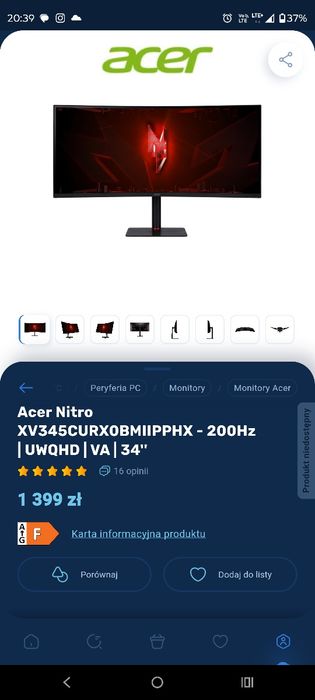 Acer Nitro XV345CURX0BMIIPPHX - 200Hz | UWQHD | VA | 34''