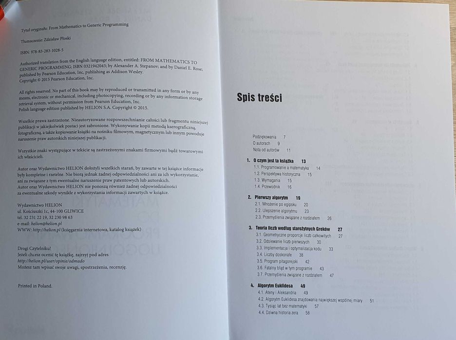 Od matematyki do programowania uogólnionego Stepanov, Rose.