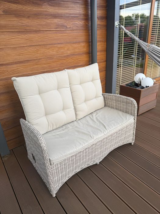 mebel ogrodowy VANVILLE beżowy dwuosobowa sofa oparcie regulowane jak nowy