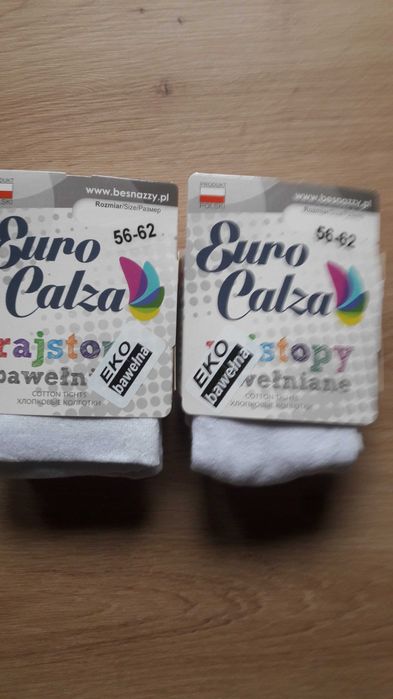 2 pak rajstopy bawełniane białe gładkie 56 cm do 98 cm