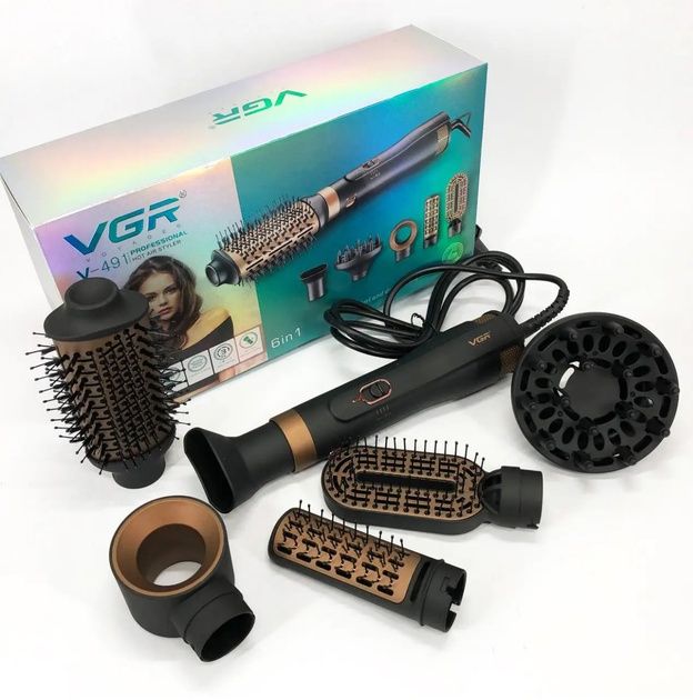 Мультистайлер 6в1 фен щітка VGR V-491 набір для укладання волосся 3 режими 6 насадок
