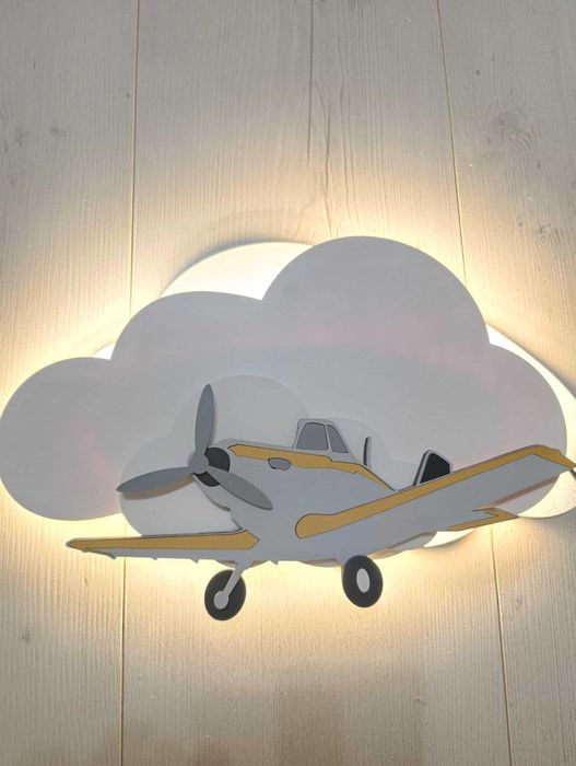 lampka nocna SAMOLOT W CHMURACH led drewniana