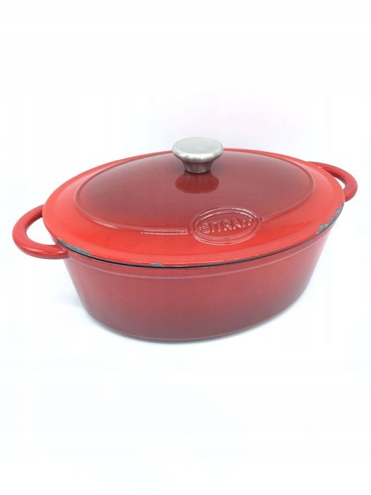 Sitram Owalny Żeliwny Garnek z Pokrywką 6.5L, Czerwony, 33x25x13,5 cm