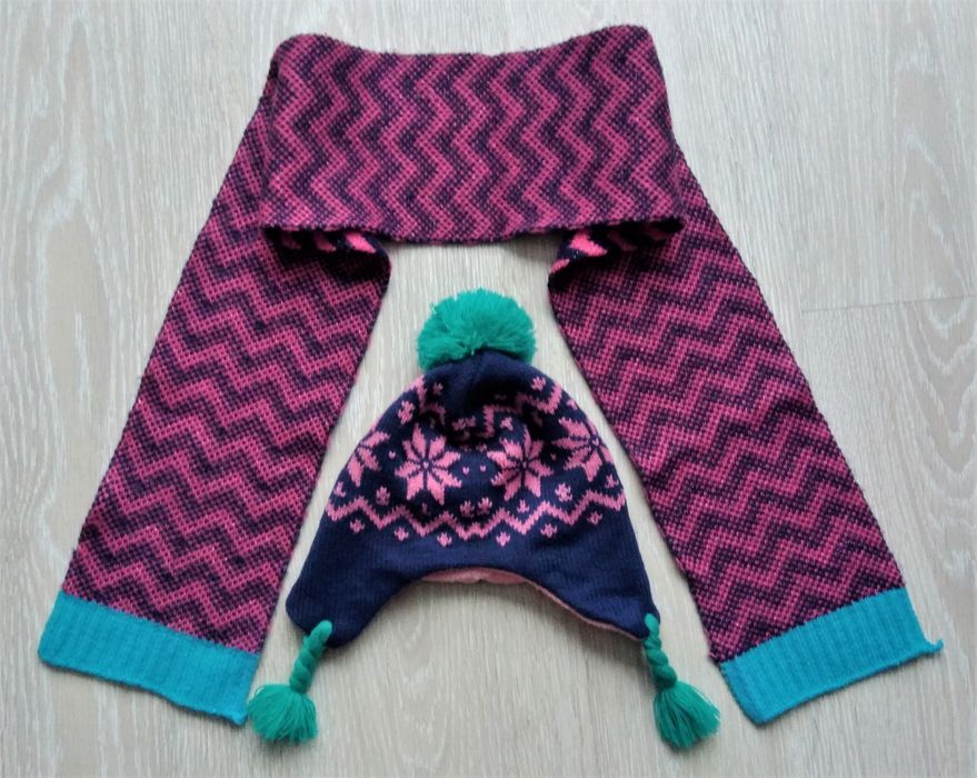 Детская зимняя шапка и шарф, комплект шапочка и шарфик