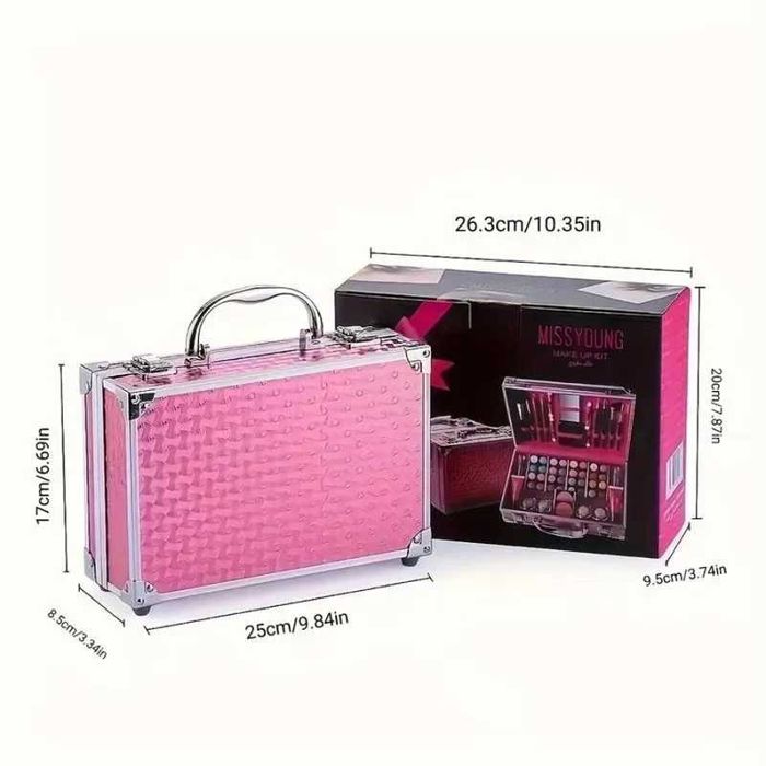 Набір декоративної косметики в алюмінієвому кейсі рожевий та срібний