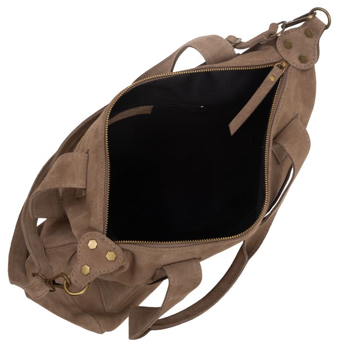 VERA PELLE torebka damska zamszowa shopper z paskiem V685 c.brązowa