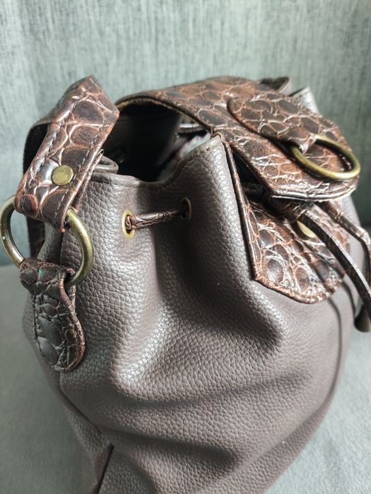 Torba torebka worek Brązowa Boho vintage na ramię nerka Ala skórzana s