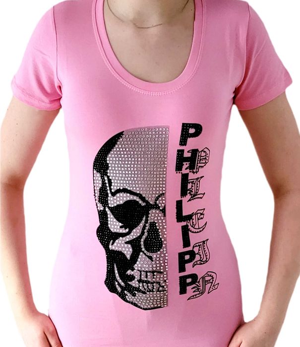 Koszulka damska Philipp Plein Cyrkonie Skull pink roz.S M L XL