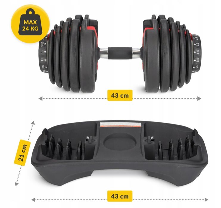 Регульовані тренажерні гантелі 24кг 4FIZJO •Гантелі регульовані