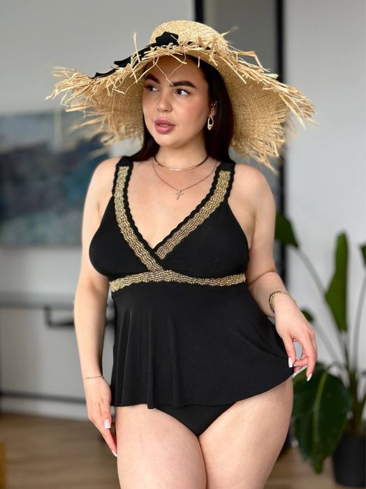 Акція липня! Зручний та розкішний купальник танкіні з золотом  PLUS SIZE