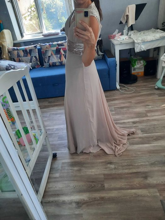 Вечернее пудровое платье подружки невесты бежевое пудра М Ever Pretty