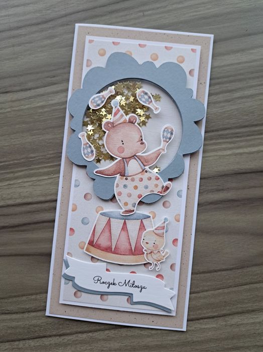 kartka na roczek dla chłopca, shaker box, w pudełku