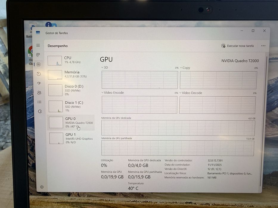 Portátil Lenovo Workstation P15 15.6” i7 10850H 32GB RAM 2x512GB NVME GPU NVidia Quadro T2000 4GB