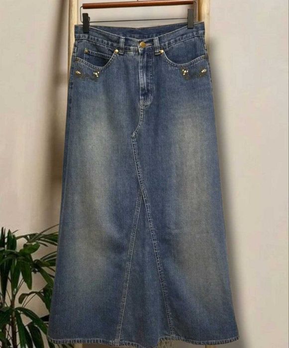 Винтажная джинсовая юбка макси, трапеция, TRADER Jeans Company эффект варки, р. S/M