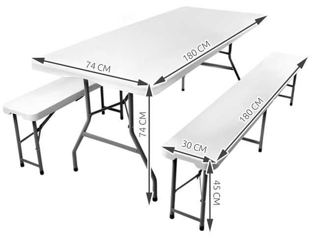Meble ogrodowe CATERINGOWE kpl. 180cm stół + 2 ławki WHITE - PROMOCJA