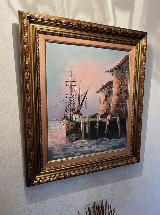 Quadro antigo com moldura em talha dourada