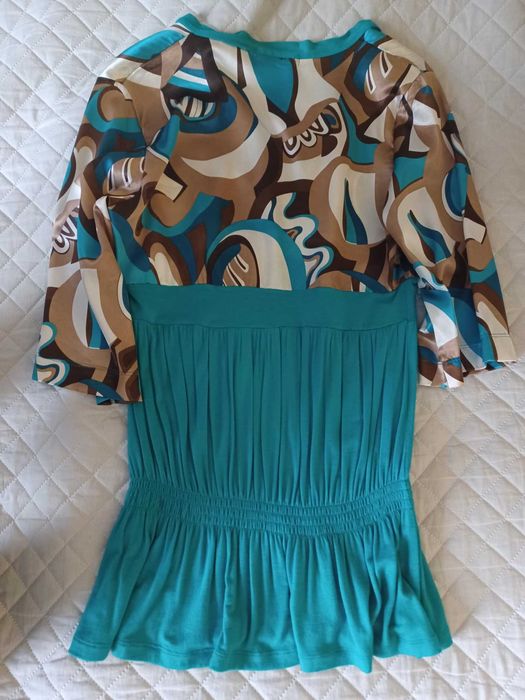 Bluzka w serek turkus rękaw 3/4 rozmiar M/L
