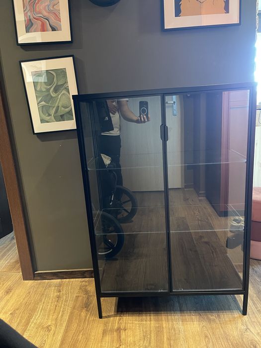 Witryna / przeszklona szafka metalowa IKEA RUDSTA (antracyt/czarna) – 80x120 cm