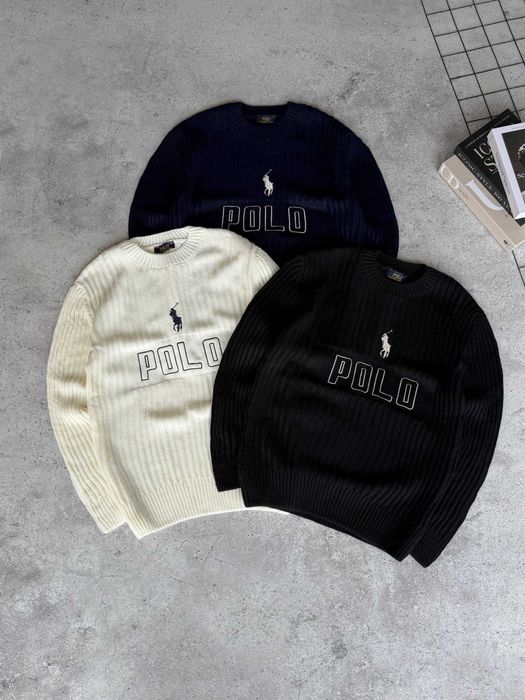 Светр Polo Ralph Lauren в рубчик з великим лого POLO (S-XXL)