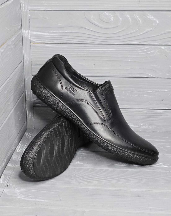 39-47р! Кожаные мужские широкие черные коричневые прошитые туфли Tatis