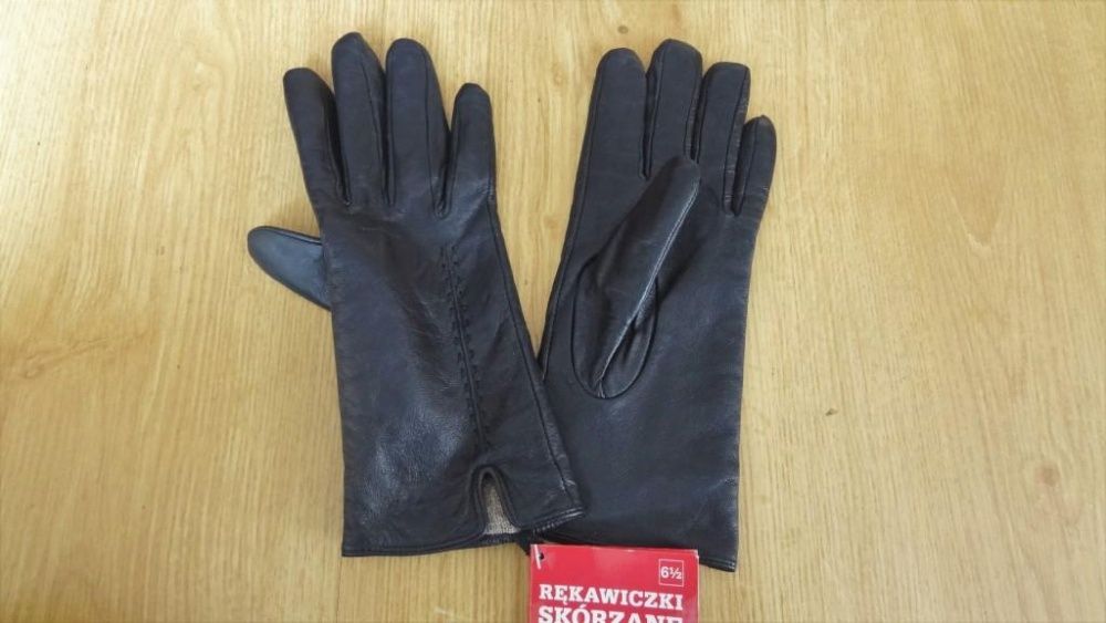 Nowe eleganckie skórzane rękawiczki damskie