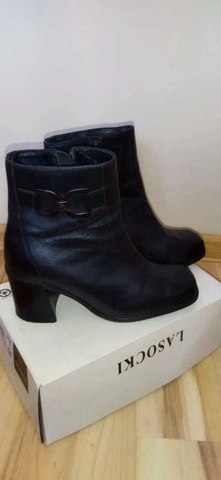 Botki czarne skórzane vintage 39 skóra naturalna real leather 100% PRL