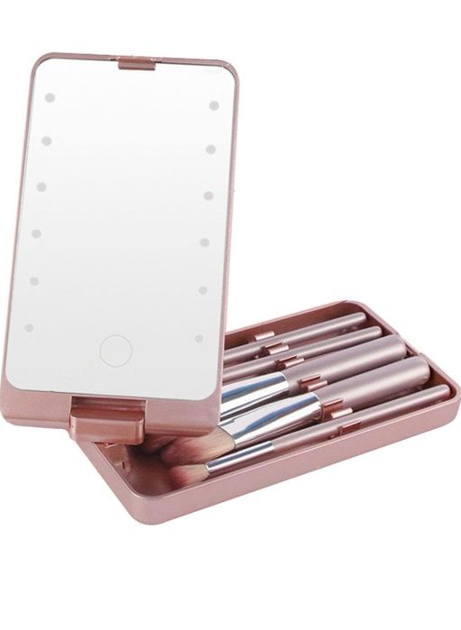 Zestaw  5 Pędzli do Makijażu z Lusterkiem LED ETUI