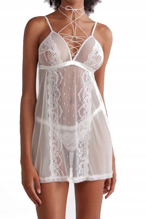 Biała koronkowa halka plus stringi Intimissimi S/M