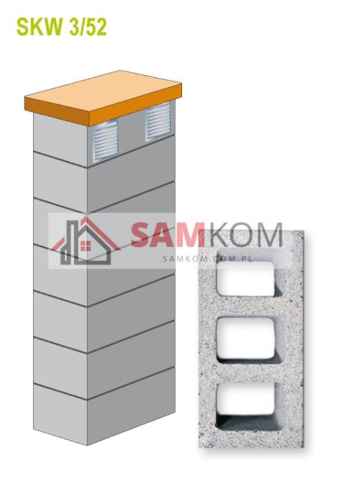 Bloczek wentylacyjny pustak potrójny trzy kanały 3/52 CJ Blok