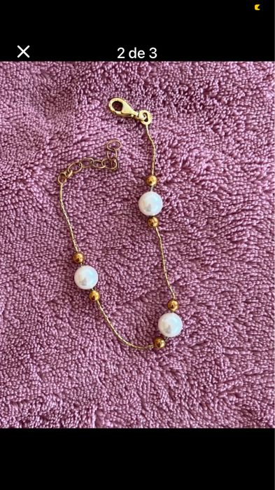 Pulseira em prata dourada e perolas