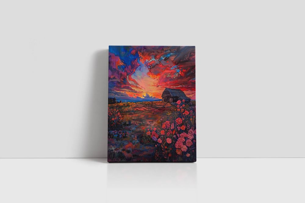 Obraz na płótnie "Zachód Słońca nad Kwiatami" 45x60 cm