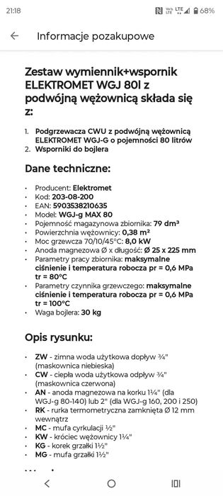 Bojler 80l klasy A