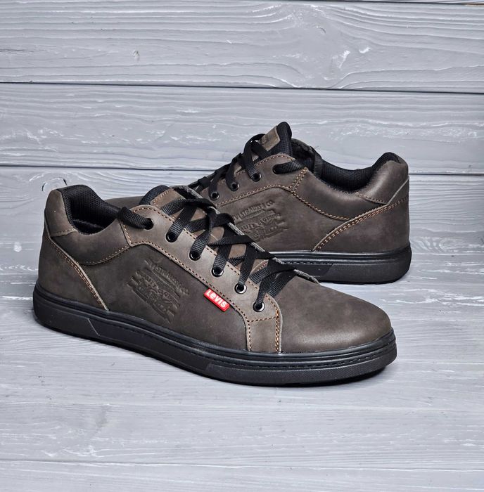 Кожаные мужские широкие черные коричневые кеды кроссовки!