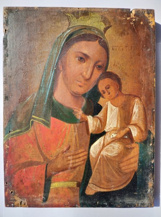 Stara prawosławna ikona pisana na desce Matka Boska Maryja