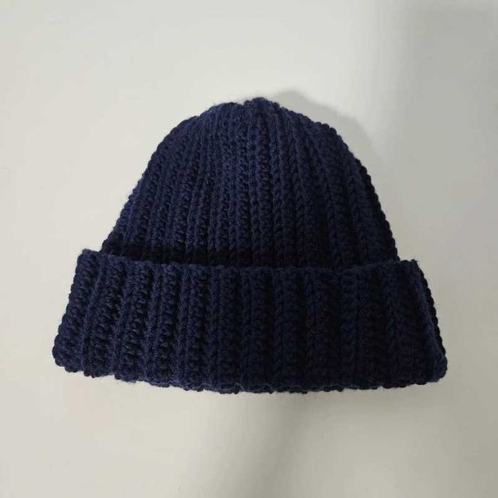 Czapka zimowa handmade beanie wełna merino 100% granatowa