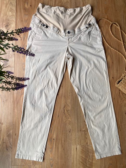 Spodnie proste ciazowe kremowe bezowe 42 HM H&M Mama
