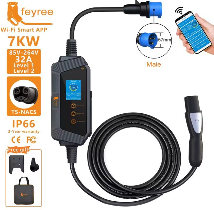Feyree 32a 7 квт Tesla S X 3 Y,зарядка для Тесли Feyree 32 ампер з WiF