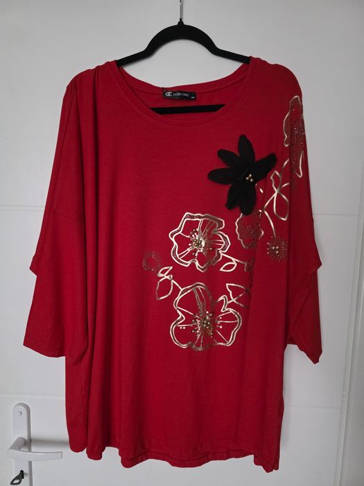 Overchic piękna tunika oversize xxxl 52 54 perełki cyrkonie