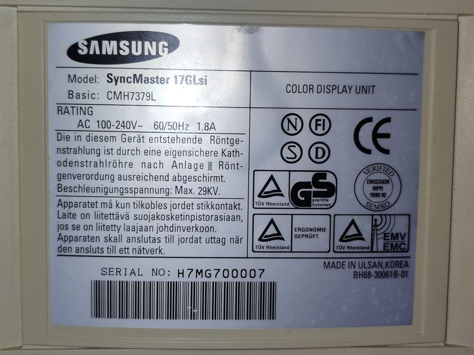 Monitor CRT Samsung SyncMaster 17GLsi